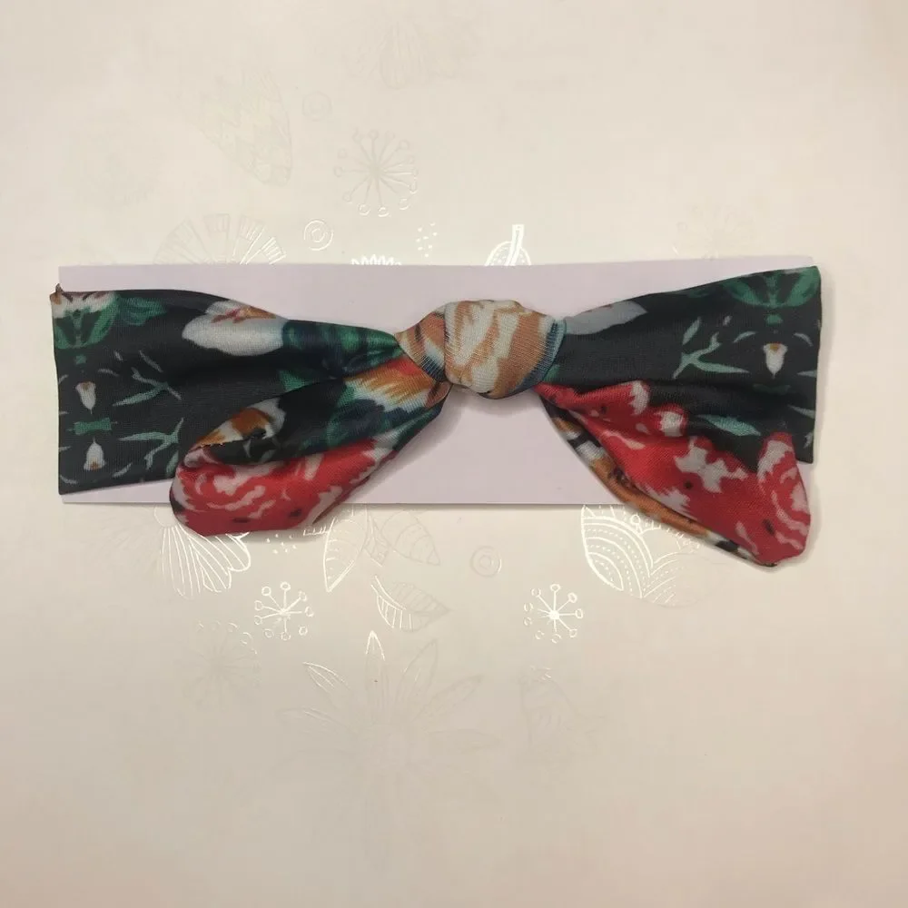 BABY Girls Tie Knot Black Floral Print Headband